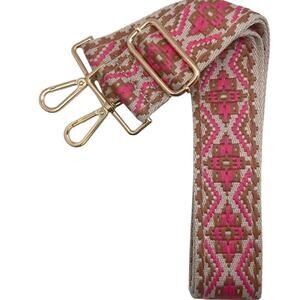 Boho Berlin Geometric Adjustable Crossbody Bag Purse Guitar Strap Pink Saddle